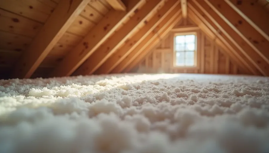 Eye-level view of attic insulation material being installed