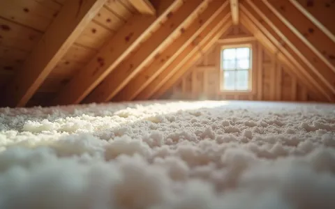 Eye-level view of attic insulation material being installed