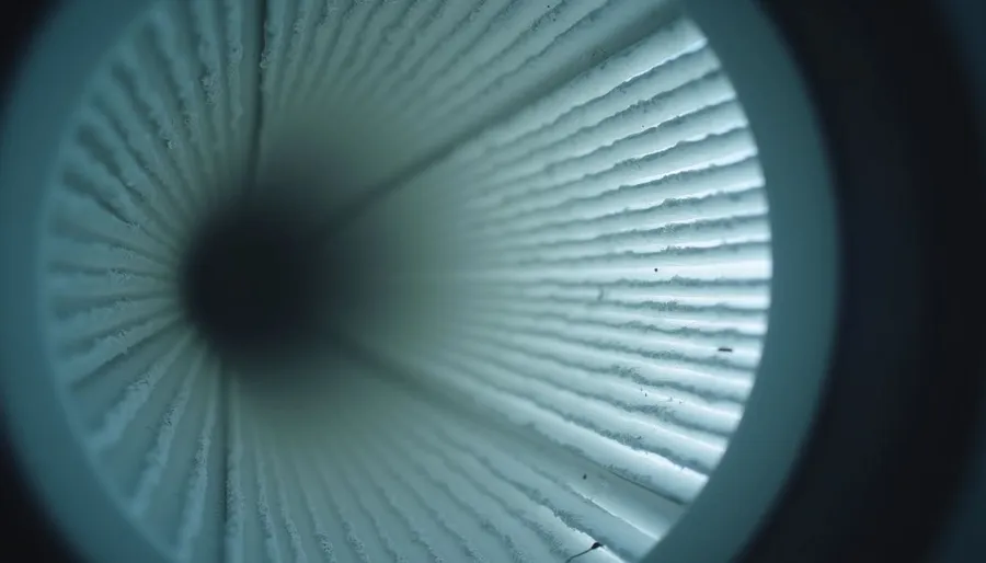 Close-up view of a HEPA air filter inside an HVAC system