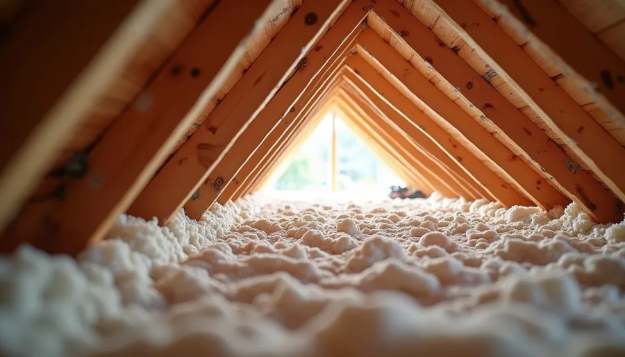 Eye-level view of attic insulation being installed in a Sarasota home