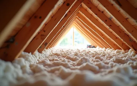 Eye-level view of attic insulation being installed in a Sarasota home