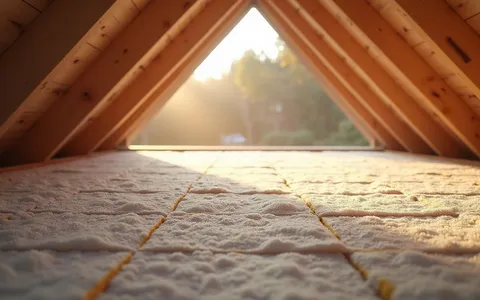 Eye-level view of attic space with insulation material ready for installation