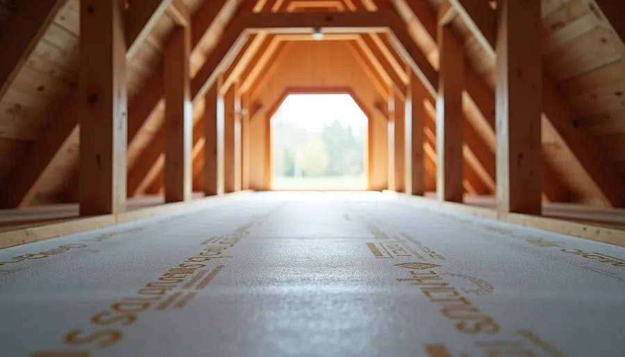 Eye-level view of attic with radiant barrier material installed