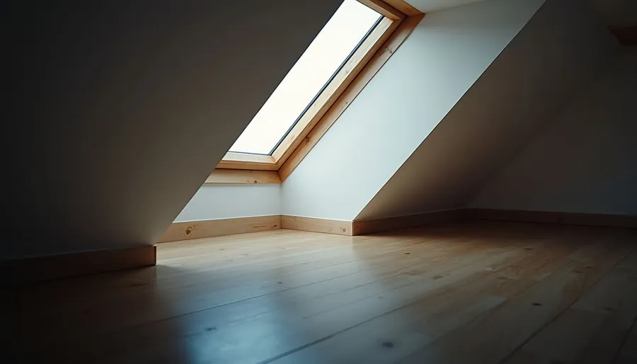 Eye-level view of attic roof with ventilation vents