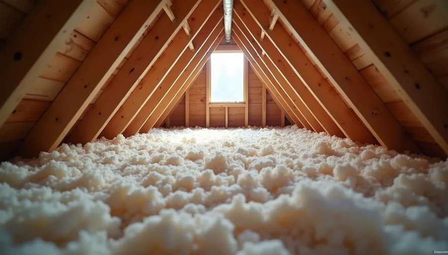 Eye-level view of attic space with insulation being removed